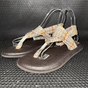 Sanuk yoga sling sandals Brown/Orange/Cream Comfort Yoga Mat Casual Women Size 6